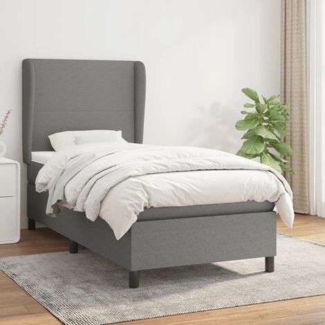 Lit à lattes avec matelas intégré 90x200 cm, Tissu Gris, à ressorts ensachés et tête de lit réglable (1/5)