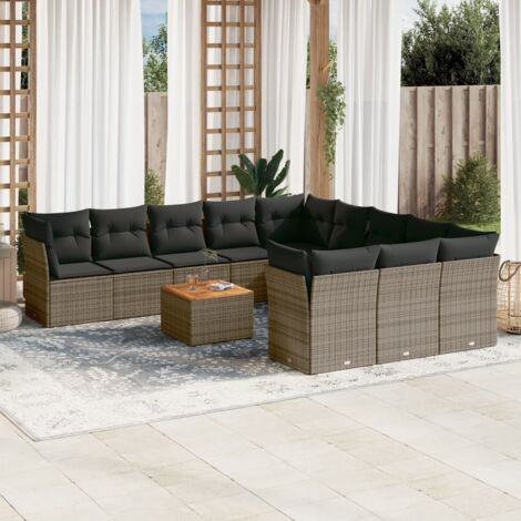 Salon de Jardin 12 Pièces - Ensemble Canapés d'Angle et Centraux Gris Résine Tressée, Table Acacia, Coussins Lavables (1/3)