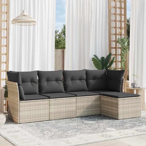 Ensemble de salon de jardin 5 pièces avec coussins gris, résine tressée, modulable et lavable, 110kg (1/4)