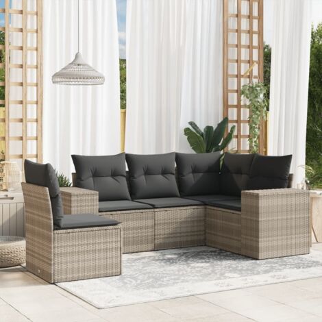 Salon de Jardin Modulaire 5 Pièces en Résine Tressée Gris Clair, avec Coussins et Rangement Intégré, Design Modulable pour Terrasse et Jardin, Facile à Nettoyer et Résistant aux UV (1/3)