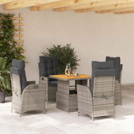 Ensemble de Jardin 5 Places Gris avec Table Relevable et Coussins - Résine Tressée (1/5)