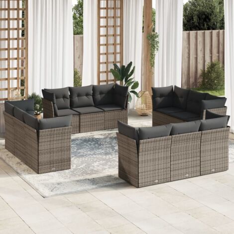 Salon de Jardin Modulaire 12 Places - Set Canapé en Résine Tressée Gris avec Coussins Amovibles (1/3)