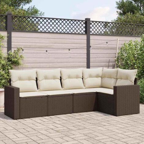 Ensemble de Jardin en Résine Tressée 5 Places, Coussins Inclus, Conception Modulaire avec Rangement Intégré, Finition Marron (1/3)