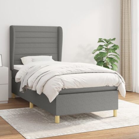 Sommeil total : Lit à lattes avec matelas et surmatelas - 90x200 cm - Gris foncé - Tissu durable - Tête de lit réglable (1/5)