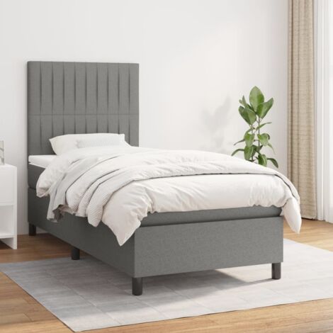 Sommier à Lattes avec Matelas et Protège-Matelas - Gris foncé 90x200 cm - Tissu respirant - Topper mousse inclus - Support moyen-ferme - Tête de lit réglable (1/5)
