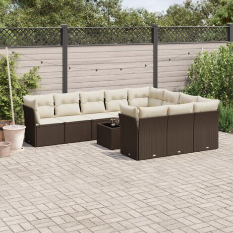 Set de Jardin en Résine Tressée Marron 11 Pièces - Sièges Modular avec Coussins et Table Verre (1/3)
