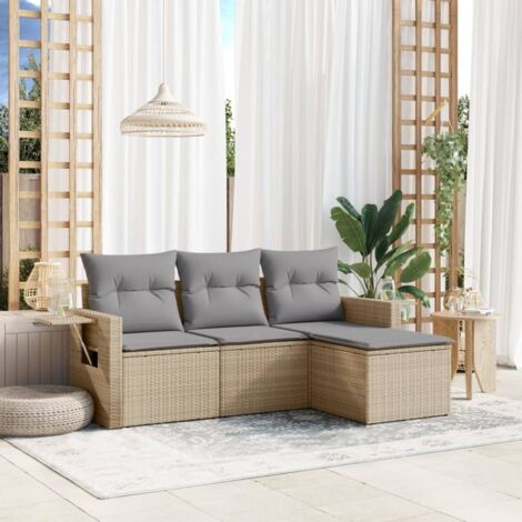 Ensemble de jardin modulaire 4 places en résine tressée beige avec rangement et table centrale (1/3)