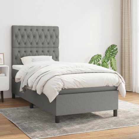 Lit avec sommier à lattes, matelas à ressorts ensachés et surmatelas 90x200 cm Gris foncé (1/5)