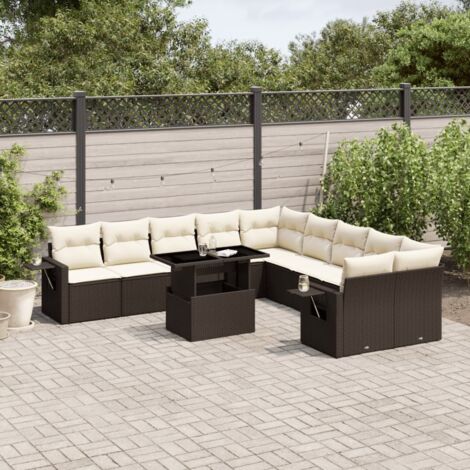 Ensemble de Jardin Résine Tressée Marron avec 11 Pièces, Table Réglable et Coussins Détachables, Modulaire et Confortable (1/5)