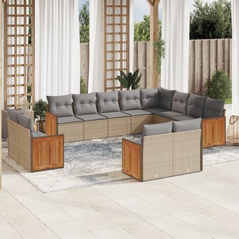 Salon de Jardin 12 Places avec Coussins en Résine Tressée Beige, Ensemble Modulaire avec Rangement et Housse Imbattable (1/3)
