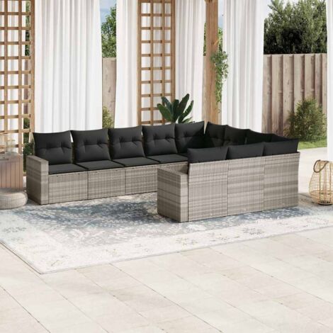 Canapé d'Angle Salon Jardin Modulaire 10pcs Gris Tressé Résine (1/5)