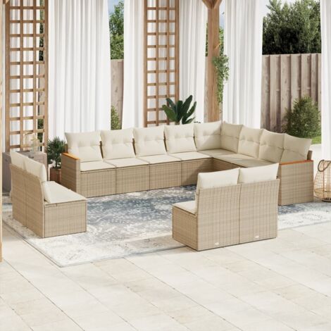 [Salon de jardin] [12 Pièces] Canapé modulaire en résine tressée beige avec coussins et rangement (1/3)