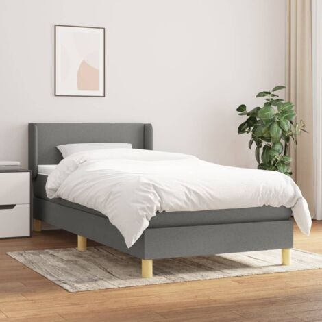 Sommier Tapissier avec Matelas et Surmatelas Inclus, Gris Anthracite 90x200 cm, Tissu Polyester, Tête de Lit Réglable (1/5)