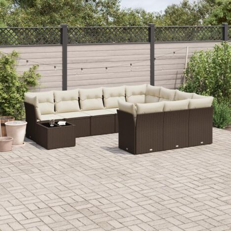 Ensemble de Jardin en Résine Tressée Marron avec Table et Coussins - Salon Extérieur 11 Pièces (1/5)