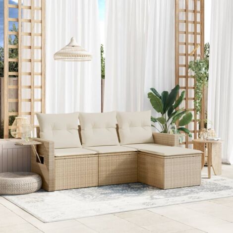 Salon de Jardin Modulaire 4 Places Beige avec Coussins en Polyrotin, Table d'Appoint et Espace de Rangement, 4 Coussins inclus (55x55cm) (1/3)