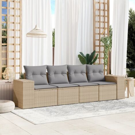 Ensemble Salon de Jardin en Résine Tressée Beige 4 Places avec 8 Coussins Gris Lavables (2 Fauteuils + 2 Canapés) - Modulable, Résistant UV (1/5)