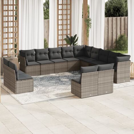 Ensemble Salon Jardin 12 Places Modulaire Gris, Résine Tressée, Table Verre Trempé, Housses Lavables (1/3)