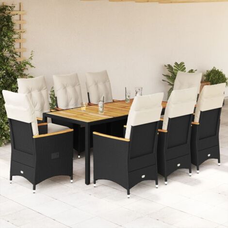 Ensemble de Jardin 9 Pièces en Résine Tressée Noir avec Coussins Crème - Table 190cm et 8 Fauteuils Inclinables (1/5)