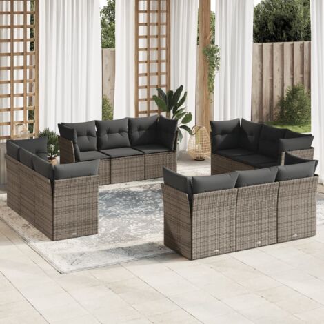 Ensemble Modulaire de Salon Jardin 12 Places avec Coussins Gris - Résine Tressée (1/3)