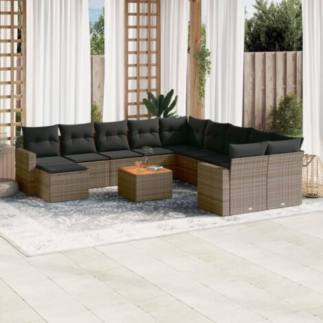 Ensemble de salon de jardin en résine tressée gris avec 11 coussins et table (1/5)