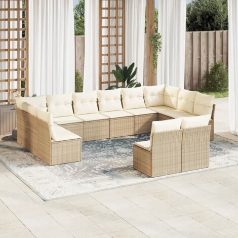 Salon de jardin 12 places en résine tressée beige avec coussins lavables et rangement intégré (1/3)