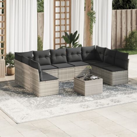 Canapé d'extérieur modulaire 10 places avec rangement gris clair poly rotin (1/3)