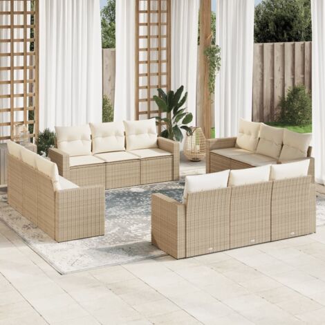 Lot Canapé de Jardin en Résine Tressée Beige 12 Places avec Coussins Amovibles, Salon d'Extérieur Modulaire (1/3)