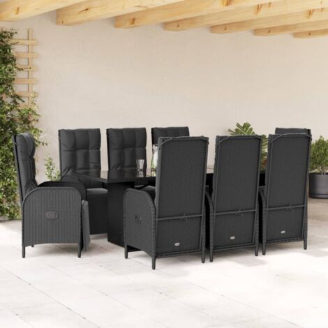 Ensemble de Jardin 9 Places en Résine Tressée Noire avec Table Verre 190cm et Chaises Basculettes inclinables (1/5)