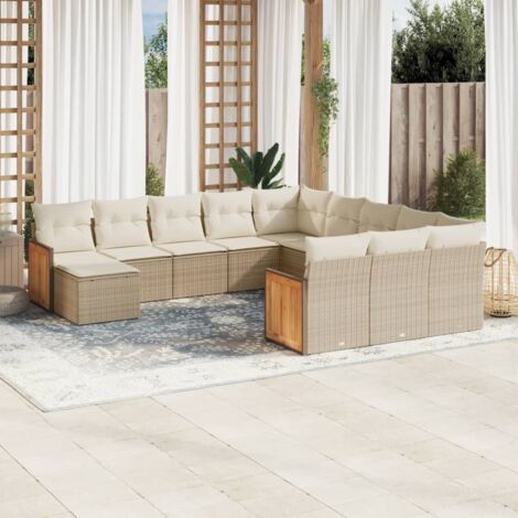 Salon de jardin modulaire 12 places en résine tressée beige avec coussins, rangements et assise confortable (1/3)