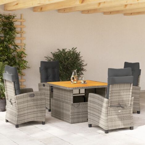 Ensemble de Jardin 5 Pièces en Résine Tressée Gris avec Coussins, Table Relevable 110x110cm et Chaises Inclinables (1/5)