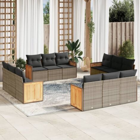 Ensemble de Salon Jardin Modulaire 12 Places avec Coussins et Rangement, Résine Tressée Gris, Pièces 4+8 (1/3)