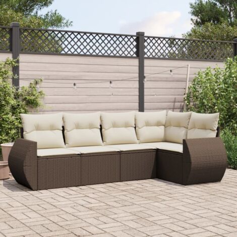 [Ensemble de Salon Jardin Modulaire] Salon avec 5 Fauteuils en Résine Tressée Marron, Coussins, Sièges avec Rangement (1/3)