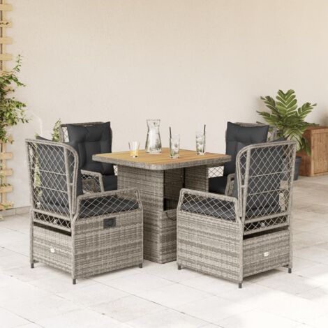 Set de Jardin 5 Pièces en Résine Tressée Gris avec Table en Acacia Réglable, Chaises Inclinables et Coussins (1/5)