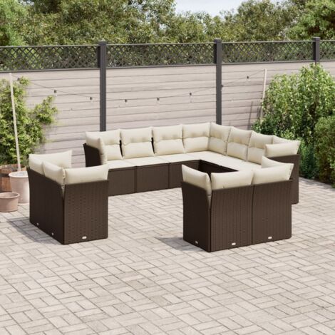 Ensemble Canapé Jardin 11 Places Résine Tressée Marron avec Coussins, Modulaire et Rangement Intégré (1/3)
