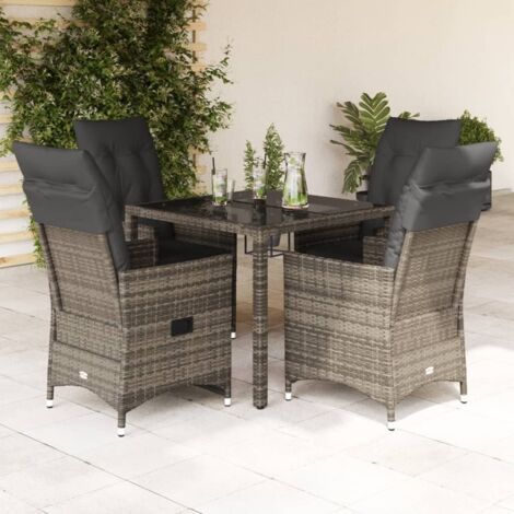 Ensemble 5 pièces salon jardin gris rotin PE avec table verre trempé (1/5)