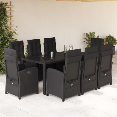 Ensemble Jardin 8 Chaises inclinables + Table verre noir résine tressée avec coussins amovibles lavables (1/5)
