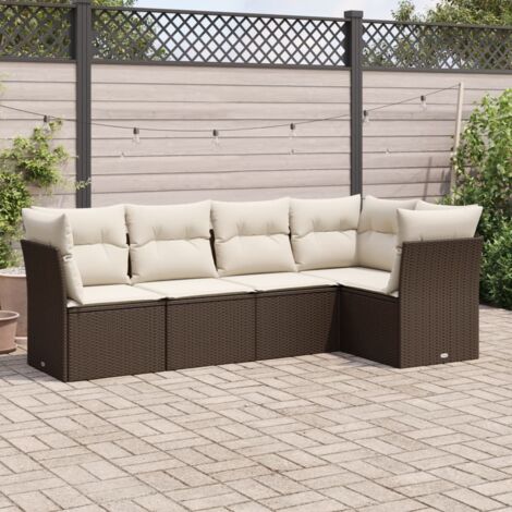 Canapé d'angle modulaire, résine tressée marron 5 places, 234x124x69cm avec coussins lavables et rangement imperméable (1/3)