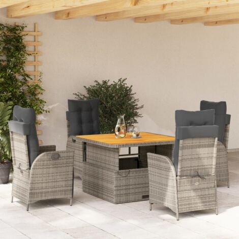 Ensemble de Salon de Jardin 5 Pièces Résine Tressée Gris avec Coussins Amovibles et Table Relevable (1/5)