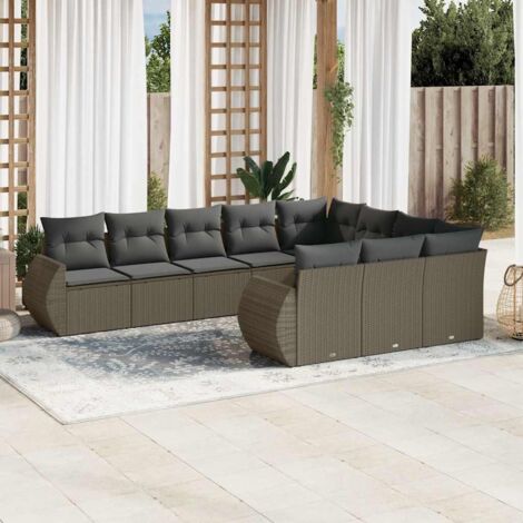 Ensemble de salon de jardin modulaire 10 places en résine tressée gris clair avec coussins amovibles (1/5)