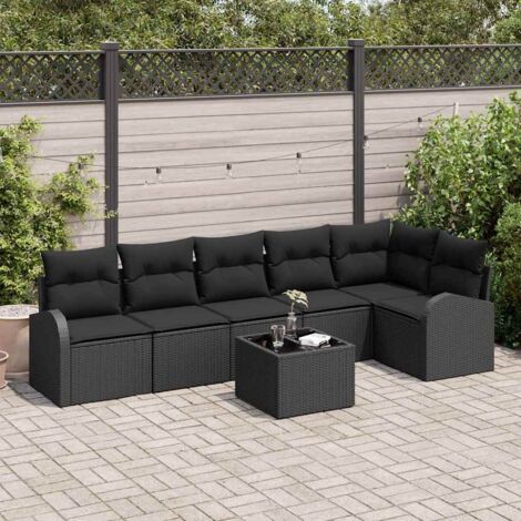 Ensemble Salon de Jardin Modulaire 7 Places en Polyrotin Noir avec Coussins, Table et Accoudoirs (1/5)