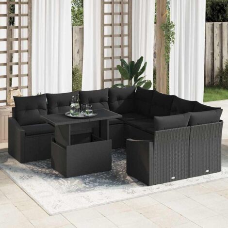 Ensemble de Canapé de Jardin Modulable 9 Pièces Noir Polyrotin avec Table et Coussins, Mobilier Extérieur Durable Résistant aux Intempéries (1/5)
