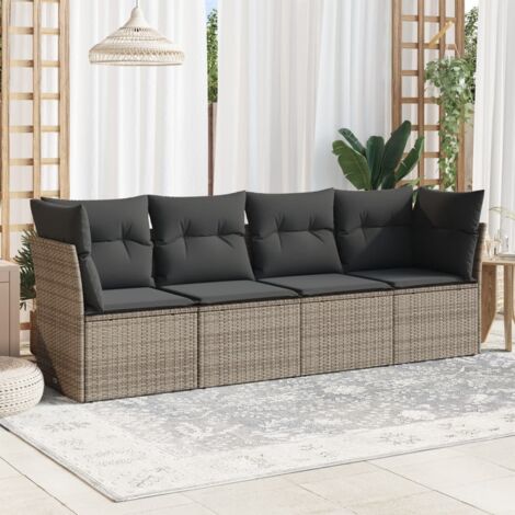 Ensemble Canapé Jardin Modulaire 4 Places en Résine Tressée Gris avec 4 Coussins Détachables - Modèle L234 x P62 x H69 cm (1/3)