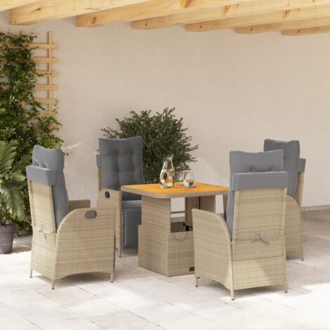 Ensemble de Jardin 5 Places en Polyrotin Beige avec Table Relevable et Coussins Gris (1/5)