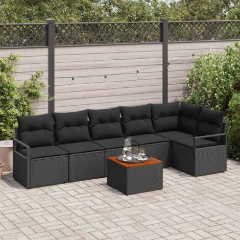 Ensemble de canapé jardin 7 places en polyrotin noir modulaire avec coussins et table (1/5)