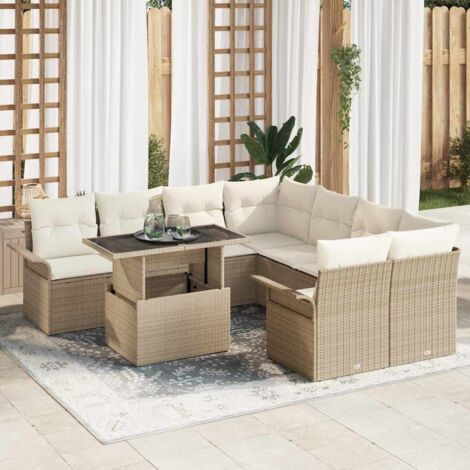 Canapé de Jardin Modulable 9 Pièces en Polyrotin Beige avec Table et Coussins – Ensemble Salon Extérieur Durable 8 Places (1/5)