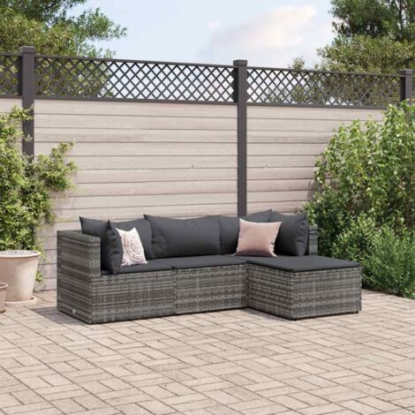 Salon de jardin modulaire 4 pièces en résine tressée grise avec coussins anthracite - Canapé d'angle, central et repose-pieds (1/5)