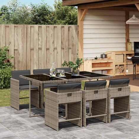 Ensemble de Jardin 7 Pièces en Rotin Synthétique avec Table Verre Trempé et Coussins Lavables (1/5)
