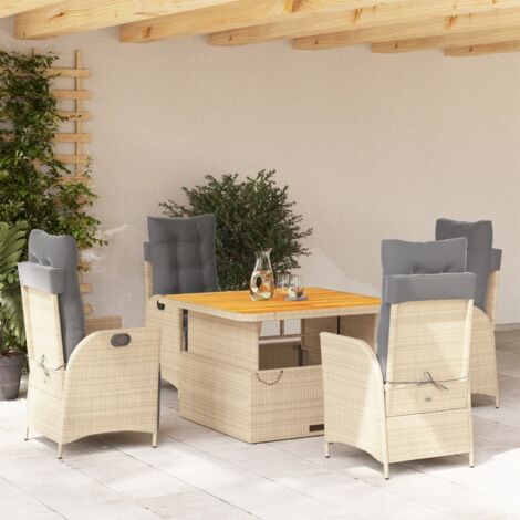 Ensemble de Jardin 5 Pièces en Polyrotin Beige avec Table Relevable et Chaises Inclinables (1/5)