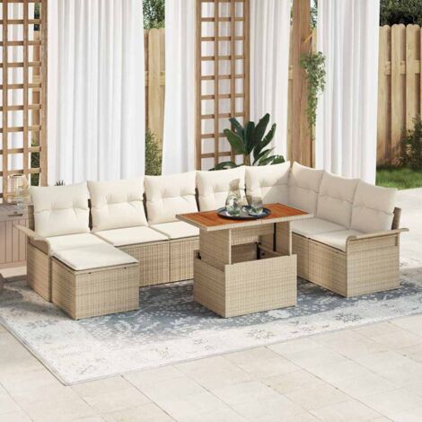 Ensemble salon de jardin modulaire 9 pièces avec rangement en polyrotin résistant beige, mobilier extérieur pour terrasse et jardin. (1/5)