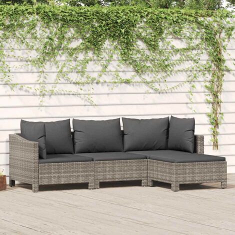 Ensemble Salon Jardin 4 Places en Résine Tressée Gris avec Coussins et Table Pied (1/5)
